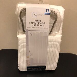 Mainstay White Fabric Shower Curtain With Hooks
